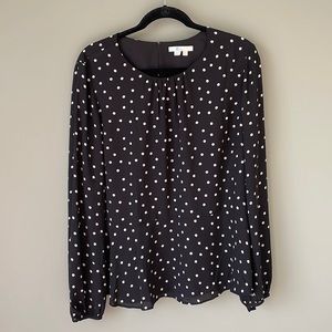 Boden black peplum polka dot blouse